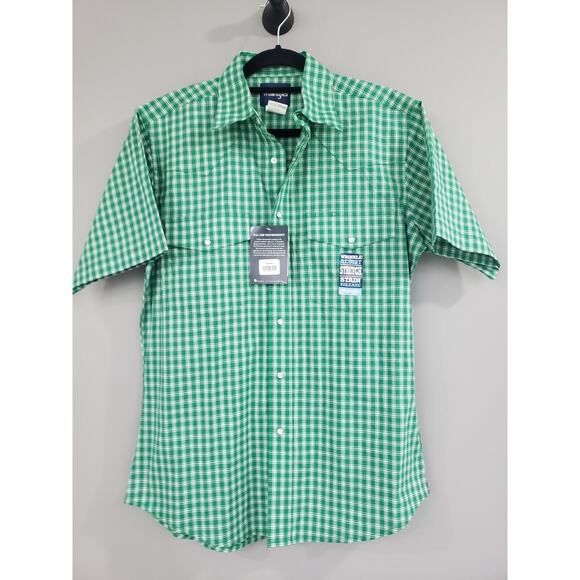Wrangler Mens‎ Shirt MEDIUM Short Sleeve Button Up Relaxed Fit Christmas Checker - Picture 1 of 6